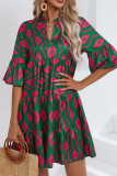 V Neck Printed Babydoll Dress