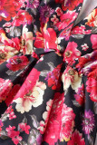 V Neck Drawstring Floral Dress
