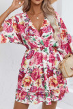 V Neck Drawstring Floral Dress