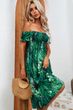 Smocked Off Shoulder Printed Midi Dress