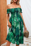 Smocked Off Shoulder Printed Midi Dress