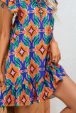 Frilled Split Collar Printed Ruffles Dress