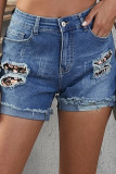 Black Floral Patchwork Rolled Hem Denim Shorts