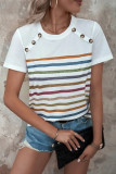 Stripes Splicing Button Short Sleeves Top