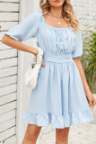 Square Neck Smocked Ruffle Hem Dress