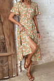 V Neck Floral Split Maxi Dress