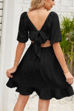 Square Neck Smocked Ruffle Hem Dress