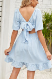 Square Neck Smocked Ruffle Hem Dress