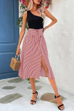 One Shoulder Striped Split Midi Dress