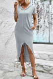 Grey Split Hoodie Maxi Dress