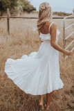 White Swiss Dot Spaghetti Straps Ruffled Maxi Dress