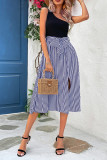 One Shoulder Striped Split Midi Dress