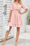 Square Neck Smocked Ruffle Hem Dress