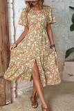 V Neck Floral Split Maxi Dress