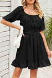 Square Neck Smocked Ruffle Hem Dress
