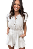 Beige Button Front Ruffle Sleeve Casual Romper