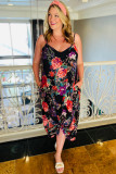 Black Plus Size Floral Print Thin Straps Maxi Dress
