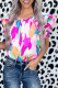 Purple Abstract Pattern Ruffle Short Sleeves Blouse