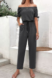 Plain Off Shoulder Drawstring Jumpsuit