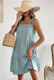 Green Tiered Splicing Pockets Spaghetti Dress