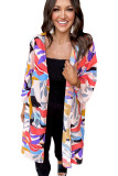 Multicolor Abstract Print Quarter Sleeve Pocketed Open Front Kimono