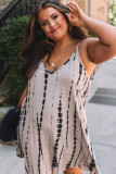 White Plus Size Tie Dye Spaghetti Strap Mini Dress