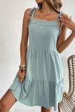 Green Tiered Splicing Pockets Spaghetti Dress