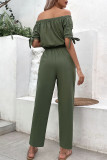 Plain Off Shoulder Drawstring Jumpsuit
