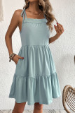 Green Tiered Splicing Pockets Spaghetti Dress
