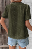 Swiss Dot V Neck Crochet Hem Plain Top
