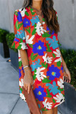 Orange Split V Collar Ruffle Sleeve Floral Shift Dress