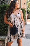 White Plus Size Tie Dye Spaghetti Strap Mini Dress