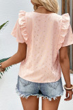 V Neck Buttoned Ruffle Gold Stamping Blouse
