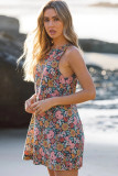Multicolor Vintage Floral Print Keyhole Back Sleeveless Mini Dress