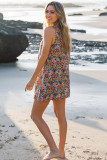 Multicolor Vintage Floral Print Keyhole Back Sleeveless Mini Dress