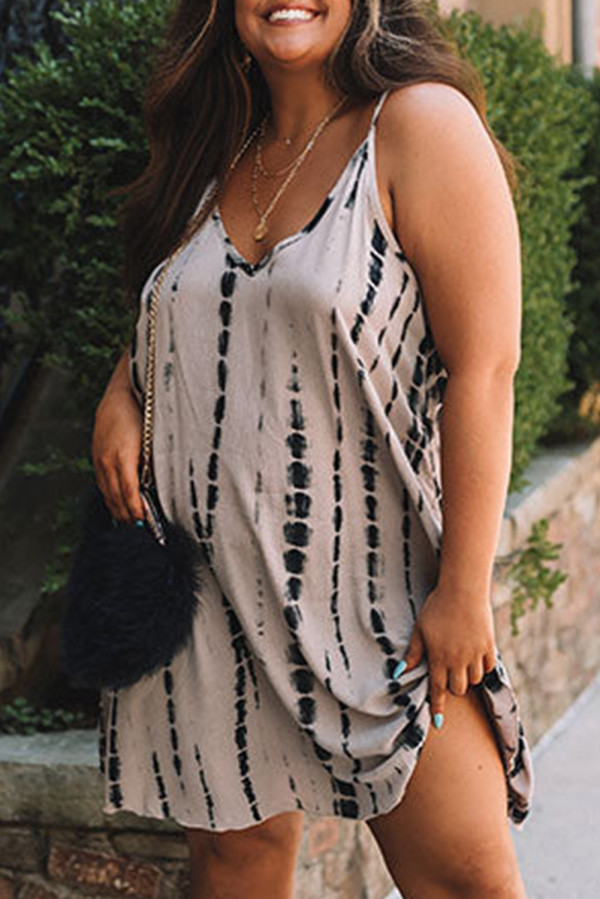 White Plus Size Tie Dye Spaghetti Strap Mini Dress