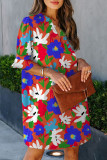 Orange Split V Collar Ruffle Sleeve Floral Shift Dress