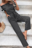 Plain Off Shoulder Drawstring Jumpsuit