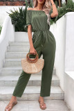 Plain Off Shoulder Drawstring Jumpsuit