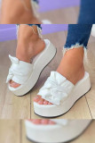 Plain PU Bow Platform Slippers