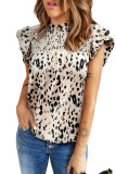 Leopard Smocked Ruffle Sleeve Blouse