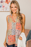 Multicolor Floral Print Patchwork V Neck Tank Top