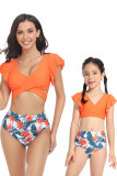 Twisted Ruffles Top With Printed Bottom Mother And Me Bikini Set