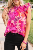 Rose Floral Flutter Sleeves Frilled Neck Blouse