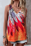 Orange Printed V Neck Tank Top