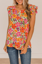Multicolor Floral Print Ruffle Sleeve Top