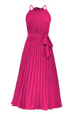 Plain Halter Pleated Maxi Dress With Sash