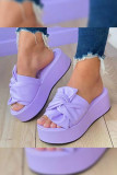 Plain PU Bow Platform Slippers