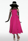 Plain Halter Pleated Maxi Dress With Sash