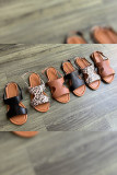 Open Toe Leopard PU Plat Sandals